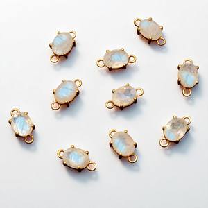 Oval facetado 13x6mm Arco Iris piedra lunar colgante plata esterlina chapado en oro bohemio punta ajuste conector Unisex DIY Cristiano - Product Image 1