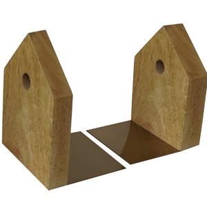 Sujetalibros de madera de acacia y mango de estilo moderno hecho a mano con base de metal pesado para estantes de oficina y sujeción de libros - Product Image 1