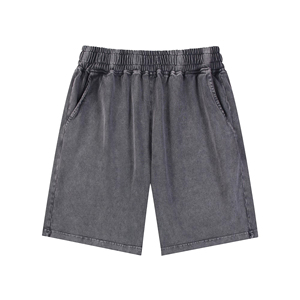 Shorts unisexes surdimensionnés en coton 100% de haute qualité, lavage à l'acide vintage, mode 2025, 340 g/m², vente chaude, motif uni - Product Image 1