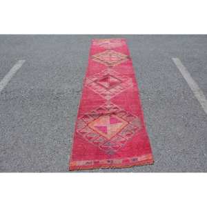 Alfombra de lana turca Rosa vintage de 2,5x9, 9 pies, hecha a mano, área grande, Tabriz, retales abstractos, pasillo, forma Rectangular, pasillos de látex - Product Image 1