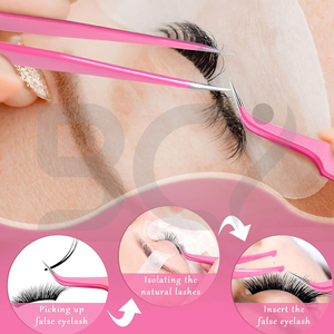 6 Piece Pink Color Stainless Steel Eyelash Extension Tweezers New Arrival Made of High Grade Surgical Steel Grafted Tweezers - Product Image 2