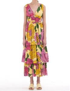 Robe d'été longue sans manches pour femme, coupe trapèze, imprimée, col en V, fermeture éclair, taille élastique, poches latérales, grandes tailles - Product Image 2