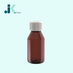 Botella de jarabe de PET DE FÁBRICA DE Vietnam, embalaje de plástico, Cuadrado redondo de 100ml con tapa CR, ámbar, el mejor precio, la mejor calidad M0756 - Product Image 1