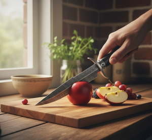 Cuchillo de Supervivencia Artesanal de Acero de Damasco, Hoja Fija Resistente a la Corrosión, Patrón de Pluma, Mango de Madera, Punta de Gota de Grado Industrial - Product Image 3