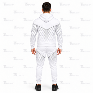 Conjunto deportivo sublimado para hombre, con sudadera con capucha blanca con cremallera y estampado geométrico, conjunto de 2 piezas para correr y hacer ejercicio. - Product Image 3