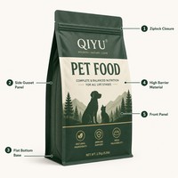 Sachet d'emballage personnalisé pour aliments pour animaux de compagnie, fond plat, pochette verticale refermable avec fermeture éclair, haute barrière, qualité alimentaire pour friandises pour chiens et chats