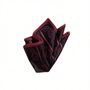 Pañuelo de bolsillo hecho a mano con borde de paisley negro y burdeos, tejido a mano, para blazer o traje, 100% seda - Product Image 3