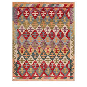 Alfombra Kilim de Maimana, Afganistán, 194 x 156 cm para Decoración del Hogar - Product Image 1