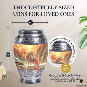 Fabriqué à la main Meena Enduit Cheval gravé design Aluminium Crémation Urnes Élégant Souvenir Grandes Tailles Étanche Gravable - Product Image 2