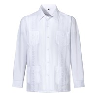 Chemises pour hommes en lin personnalisées, 100% lin, col cubain, plissées, quatre poches, manches longues, chemise Guayabera pour hommes