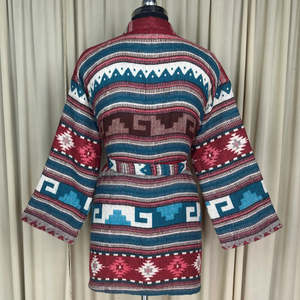Women's Wool Blend Winter <b>Kimono</b> Jacket Cozy Short Dressing Loungewear with Geometric <b>Cardigan</b> Handmade As Mom Gift Warm Robe - Product Image 3