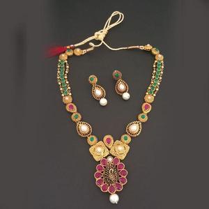 Midas Touch Fine Jewelry Set <b>Pink</b> Kundan Stone Gold Plated <b>Necklace</b>-1112206A - Product Image 1