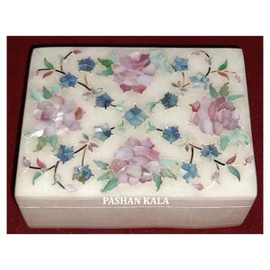 Venta al por mayor y exportación del fabricante de lujo Rectangular fregona caja de mármol hermoso y hecho a mano pulido blanco fregona incrustaciones cajas de joyería - Product Image 1