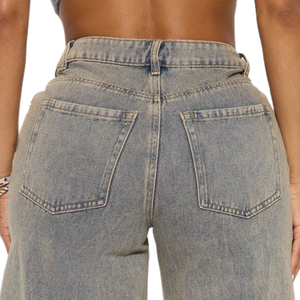 Shorts Bermuda en jean déchiré taille haute pour femme, gris délavé, coupe ample, décontracté, streetwear d'été, cinq poches - Product Image 4