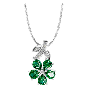 Charmant pendentif émeraude synthétique florale à la mode complexe 950 feuille de platine Design IGI certifié anniversaire des femmes Fine - Product Image 1