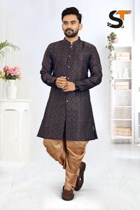 Maruti moda hombres Manyavar estilo nuevo diseño Indowester tela pesada Jacquard en relieve Kurta terciopelo Dhoti boda fiesta desgaste - Product Image 5
