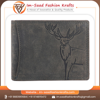 Dompet Panjang Kulit Asli Pria Anti-RFID Model Lipat Vintage dengan Dekorasi Emboss