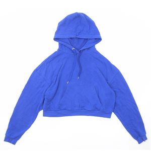 <b>Women's</b> Casual <b>Blue</b> Cotton Blend Crop Hoodie Breathable Streetwear Pullover Front Printed Hooded Cropped <b>Jumper</b> Top for Winter - Product Image 1