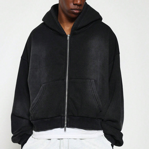 Custom Men's 100% Cotton Manufacturer Oversized Hoodies 100% High Quality Asidwash Vintage Streetwear Zip up Hoodie for Men - Product Image 1