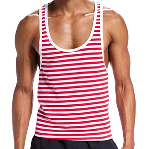 Gimnasio Fitness sin mangas de secado rápido chaleco para correr camisetas sin mangas para hombres diseño a rayas de algodón de alta calidad estilo de calle alta camisetas sin mangas para hombres - Product Image 1