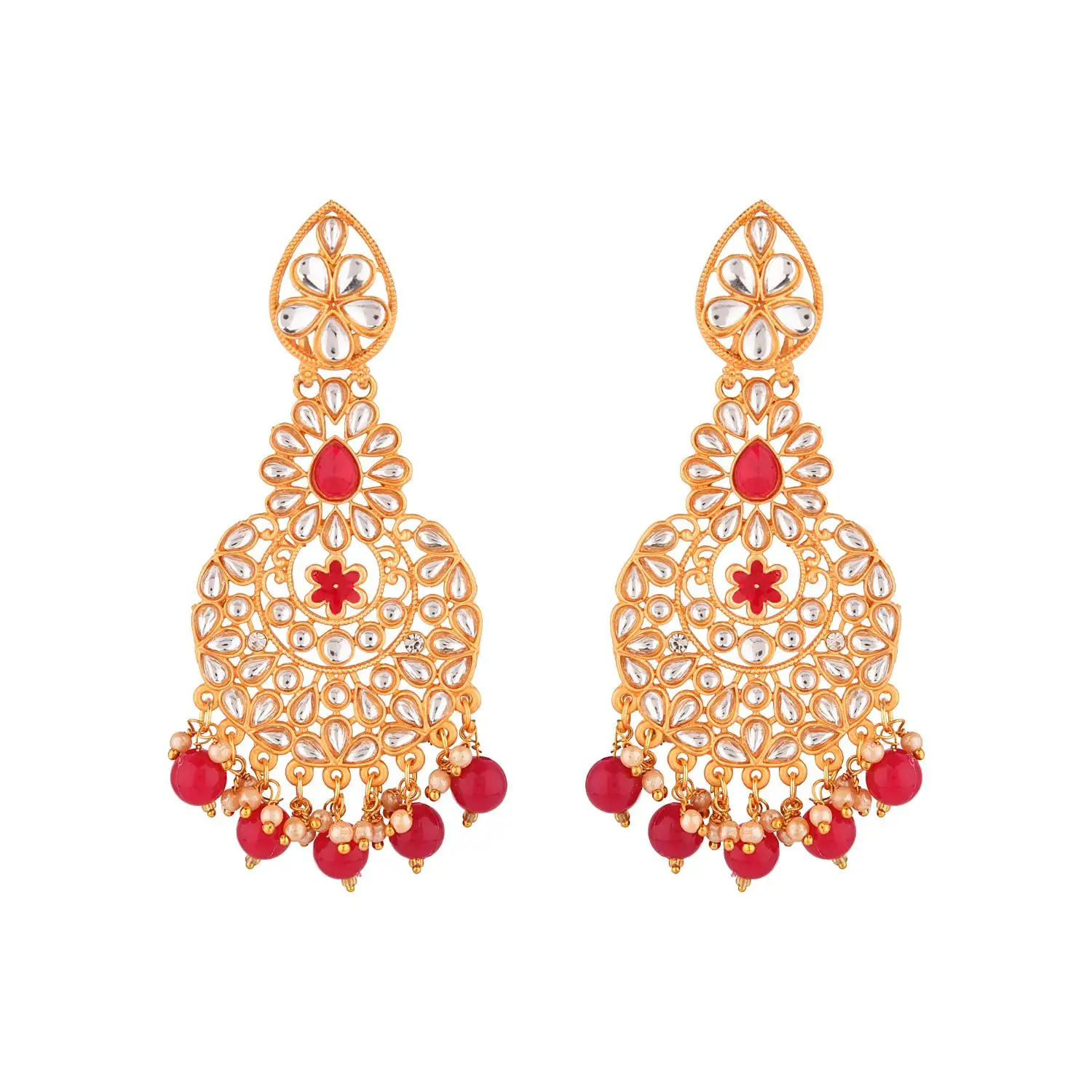 Fornecedor de joias banhadas a ouro indiano Crystal Kundan Pérola falsa Brincos de casamento grandes conjunto de joias para mulheres atacadista indiano