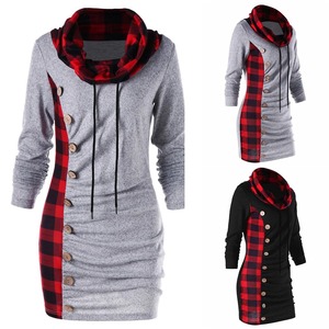 Women Gothic Plaid Dress Winter Thick Long Sleeve Casual Vintage Party <b>Scarf</b> Collar Buttons Dress Femme Large Size Sweater Shirt - Product Image 2