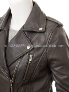 Manteau de moto en cuir de mouton véritable de haute qualité ceinture à fermeture éclair veste en cuir véritable personnalisée pour les femmes - Product Image 2