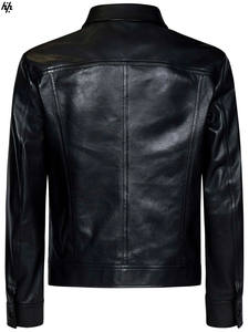 Chaqueta de cuero negro con soporte de invierno Premium para hombre hecha a mano, cómoda, transpirable, a prueba de viento, de lana, con cremallera Interior, informal urbano - Product Image 2