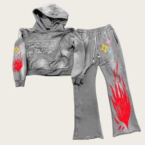 OEM 100% personnalisé vêtements de rue broderie impression lavage à l'acide survêtement à capuche empilé pantalon de survêtement évasé fermeture éclair vers le haut vêtements de rue survêtement - Product Image 6