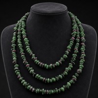 Collar de cuentas de zoisita rubí natural al por mayor con cadena de plata chapada en oro rosa, joyería de cristal de piedra curativa verde y roja para