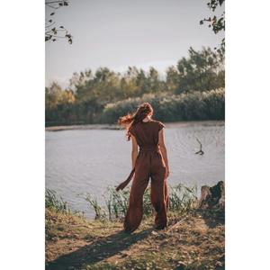 Chaqueta Bomber sin Mangas para Mujer, Estilo Envolvente, Cuello en V, Tejido de Algodón Marrón, Transpirable, con Bordado y Pierna Ancha - Product Image 4