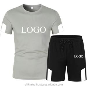 Ensemble de survêtements 2 pièces grande taille pour hommes T-shirt de sport respirant 100% coton haut court d'été brodé à la mode automne - Product Image 5