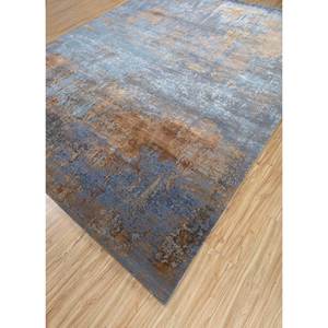 Tapis rectangulaire Kavi bleu noué à la main en laine et soie de bambou, motif abstrait Théorie du Chaos, pour la décoration de la maison, du salon et du couloir - Product Image 2