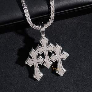 Venta al por mayor personalizado diamante clásico 925 Plata Cruz religiosa joyería fina colgantes dijes Collar para regalo - Product Image 4