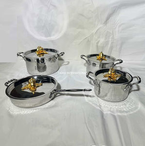 Handmade Premium Stainless Steel <b>Cookware</b> <b>Set</b> Hammered Design Gold Pumpkin Lid Luxury Kitchen Cooking Casserole Metal Gift <b>Set</b> - Product Image 1