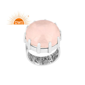 Latest Trending Oxidized Sterling Silver Natural <b>Rose</b> <b>Quartz</b> Gemstone Statement <b>Ring</b> Custom Jewelry Manufacturer - Product Image 1