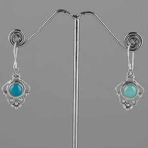 Boucles d'oreilles en pierres précieuses calcédoine 925 boucles d'oreilles en argent Sterling massif de forme ronde pour femmes filles boucles d'oreilles pendantes bijoux en argent - Product Image 4