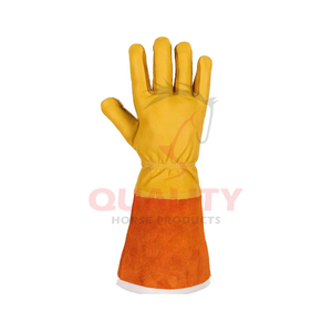 Guantes de soldadura Arc Mig Tig con puño largo Cuero ignífugo para seguridad de herrero para horno de chimenea-Color negro - Product Image 5