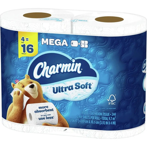 Charmin-Ultra Soft <b>Toilet</b> Paper <b>24</b> Family Mega <b>Rolls</b> 123 Regular <b>Rolls</b> Virgin Wood Pulp Cushion Touch Coreless Facial Tissue - Product Image 1