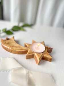 Bougeoir en forme d'étoile fait à la main en bois d'olive unique de haute qualité - Product Image 2