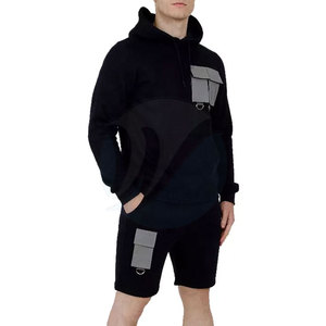 Color sólido por encargo de los hombres sudaderas con capucha conjunto corto liso teñido de manga larga hombres sudaderas con capucha conjunto corto - Product Image 5