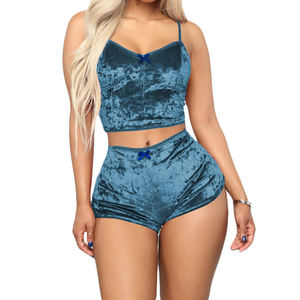 Conjunto de Pijama de Terciopelo de Seda 100% para Mujer, Nuevo Modelo 2024, Cómodo, 2 Piezas, Estampado Floral, Ropa de Dormir Sexy y Moderna con Botones y Diamantes - Product Image 1