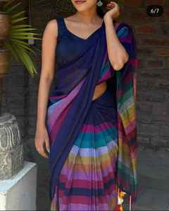 Nuestros saris son adecuados para diversas ocasiones, incluidas fiestas y bodas, Sari bordado de Georgette con blusa sin costuras - Product Image 3