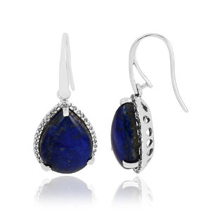 Diseño clásico profesional 925 plata esterlina lapislázuli piedra preciosa colgante gota pendientes encanto religioso gancho de oro al por mayor plata - Product Image 2