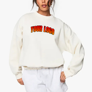 OEM 100% Cotton Pullover Hoodie for Women Solid Custom Embroidery Drop Shoulder Crew Neck <b>Sweatshirt</b> With Hood for Winter - Product Image 1