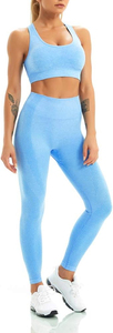 Conjunto de yoga sin costuras para mujer, conjunto de entrenamiento de gimnasio, mallas de cintura alta y Sujetador deportivo, ropa deportiva para correr - Product Image 4