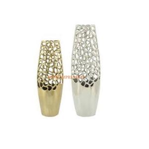 Ensemble de pots de fleurs modernes en aluminium doré et argenté, 2 tailles différentes, dessus de table, sols de mariage, vases décoratifs, nouveau style design - Product Image 1