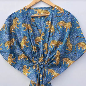 ชุดแมกซี่คาฟตันลายดอกไม้ผ้าฝ้ายอินเดียสำหรับคุณแม่ผ้าคลุมชายหาดและชุดนอนสไตล์บิกินี่ลำลองเอวธรรมชาติ - Product Image 1