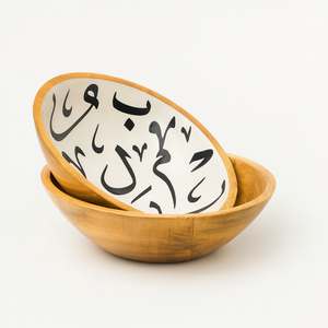 Ensemble de bol en bois de manguier fait à la main crème de calligraphie arabe intérieur décoratif salade fruits plat de service cuisine en bois artisanal rustique - Product Image 4