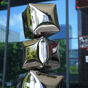 Sculpture <span class=keywords><strong>Cube</strong></span> <span class=keywords><strong>Ballon</strong></span> Moderne en Acier Inoxydable-Installation d'Art Abstrait Extérieur en Métal - Product Image 5